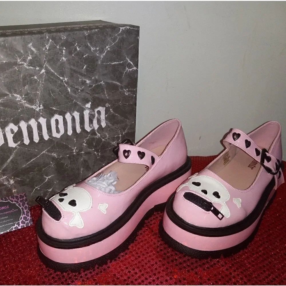 Demonia Patent Leather Candy Holographic Skull Maryjanes
